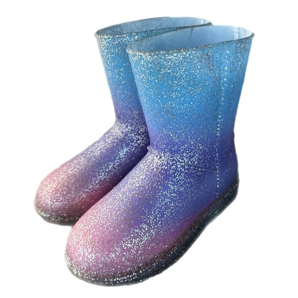 Ardene Girls Rainbow Ombré Glitter Waterproof Rain Boots  Size 1 - Picture 2 of 5